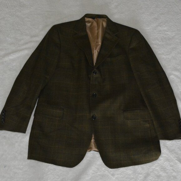 T. Harris London Men's Sport Coat Blazer 3 Button Plaid 100% Lambswool sz 44R - Picture 2 of 7